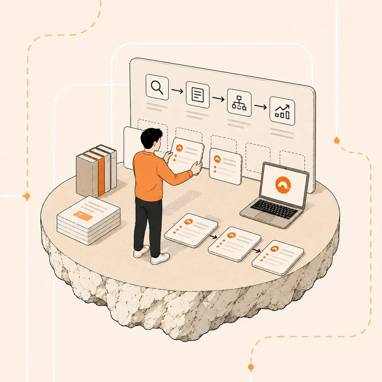 A planner laying out the steps of a complex task